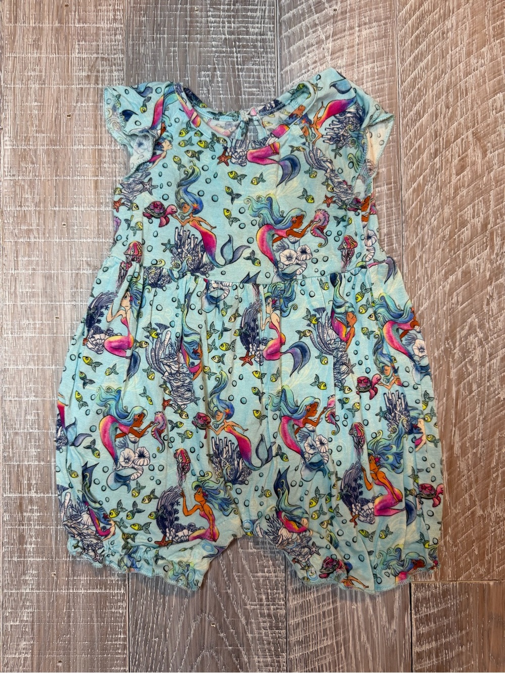 Birdie Bean Romper in Aqua Underwater Mermaid Print